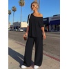 image:imageTrendy Queen Womens 2 Piece Lounge Sets Off Shoulder Oversized Tshirts amp Wide Leg Pants OutfitsBlack