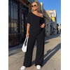 image:imageTrendy Queen Womens 2 Piece Lounge Sets Off Shoulder Oversized Tshirts amp Wide Leg Pants OutfitsBlack