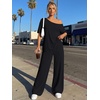 image:imageTrendy Queen Womens 2 Piece Lounge Sets Off Shoulder Oversized Tshirts amp Wide Leg Pants OutfitsBlack