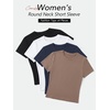 image:imageTrendy Queen Womens 4 Pack Basic T Shirts Short Sleeve Workout Tops Crop Cute Tees Compression Casual Y2K Athletic Gym FittedBlack white coffee navy