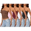 image:imageTrendy Queen Womens 5 Pack Crop Tube Tops Cute Strapless Bandeau 2026 Summer Going Out Sleeveless Backless Trendy ClothesCoffe pink burgundy white black