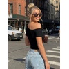 image:imageTrendy Queen Womens Off The Shoulder Short Sleeve Y2k Tops Going Out Crop TShirts 2026 Cute Summer ClothesBlack