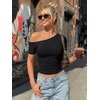 image:imageTrendy Queen Womens Off The Shoulder Short Sleeve Y2k Tops Going Out Crop TShirts 2026 Cute Summer ClothesBlack