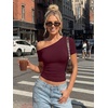 image:imageTrendy Queen Womens Off The Shoulder Short Sleeve Y2k Tops Going Out Crop TShirts 2026 Cute Summer ClothesBurgundy