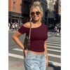 image:imageTrendy Queen Womens Off The Shoulder Short Sleeve Y2k Tops Going Out Crop TShirts 2026 Cute Summer ClothesBurgundy