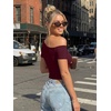 image:imageTrendy Queen Womens Off The Shoulder Short Sleeve Y2k Tops Going Out Crop TShirts 2026 Cute Summer ClothesBurgundy