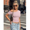 image:imageTrendy Queen Womens Off The Shoulder Short Sleeve Y2k Tops Going Out Crop TShirts 2026 Cute Summer ClothesPink