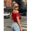 image:imageTrendy Queen Womens Off The Shoulder Short Sleeve Y2k Tops Going Out Crop TShirts 2026 Cute Summer ClothesRed