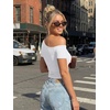 image:imageTrendy Queen Womens Off The Shoulder Short Sleeve Y2k Tops Going Out Crop TShirts 2026 Cute Summer ClothesWhite