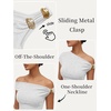 image:imageTrendy Queen Womens Off The Shoulder Tops Going Out Cap Sleeve Y2k Fashion Sexy Ruched Crop Shirts Cute Summer Blouses 2026Oatmeal Grey
