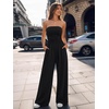 image:imageTrendy Queen Womens One Piece Strapless Jumpsuit 2026 Casual Ruched Tube Top Wide Leg Romper Beach Vacation Summer OutfitsBlack