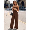 image:imageTrendy Queen Womens One Piece Strapless Jumpsuit 2026 Casual Ruched Tube Top Wide Leg Romper Beach Vacation Summer OutfitsBrown