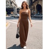 image:imageTrendy Queen Womens One Piece Strapless Jumpsuit 2026 Casual Ruched Tube Top Wide Leg Romper Beach Vacation Summer OutfitsBrown