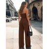 image:imageTrendy Queen Womens One Piece Strapless Jumpsuit 2026 Casual Ruched Tube Top Wide Leg Romper Beach Vacation Summer OutfitsBrown
