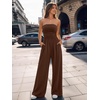 image:imageTrendy Queen Womens One Piece Strapless Jumpsuit 2026 Casual Ruched Tube Top Wide Leg Romper Beach Vacation Summer OutfitsBrown