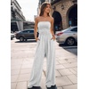 image:imageTrendy Queen Womens One Piece Strapless Jumpsuit 2026 Casual Ruched Tube Top Wide Leg Romper Beach Vacation Summer OutfitsGrey