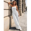 image:imageTrendy Queen Womens One Piece Strapless Jumpsuit 2026 Casual Ruched Tube Top Wide Leg Romper Beach Vacation Summer OutfitsGrey