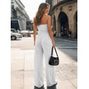 image:imageTrendy Queen Womens One Piece Strapless Jumpsuit 2026 Casual Ruched Tube Top Wide Leg Romper Beach Vacation Summer OutfitsGrey