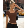 image:imageTrendy Queen Womens Short Sleeve Square Neck Basic T Shirts Slim Fit Crop Y2k TeeCoffee
