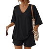 image:imageTrendy Queen 2 Piece Sets for Women Summer 2026 Lounge Short Set V Neck Oversized Top amp Loose Fit Shorts with PocketsBlack
