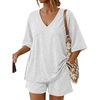 image:imageTrendy Queen 2 Piece Sets for Women Summer 2026 Lounge Short Set V Neck Oversized Top amp Loose Fit Shorts with PocketsGrey