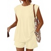 image:imageTrendy Queen 2 Piece Short Sets for Women Summer Matching Lounge Sets Cap Sleeve Tops amp Loose Fit Shorts with PocketsButter Yellow