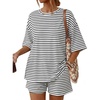 image:imageTrendy Queen 2 Piece Summer Set Oversized Top amp Loose Fit Shorts with PocketsStriped White Black