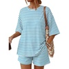 image:imageTrendy Queen 2 Piece Summer Set Oversized Top amp Loose Fit Shorts with PocketsStriped White Blue