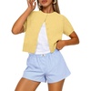image:imageTrendy Queen Cropped Short Sleeve Cardigan Sweaters for Women Summer Lightweight Spring Outfits Y2k Fashion Clothes 2026Yellow