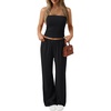 image:imageTrendy Queen Womens 2 Piece Lounge Sets Matching Summer Beach Vacation Outfits 2026 Striped Tube Tops Pants Travel ClothesBlack