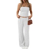 image:imageTrendy Queen Womens 2 Piece Lounge Sets Matching Summer Beach Vacation Outfits 2026 Striped Tube Tops Pants Travel ClothesOatmeal Grey