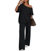 image:imageTrendy Queen Womens 2 Piece Lounge Sets Off Shoulder Oversized Tshirts amp Wide Leg Pants OutfitsBlack