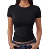 image:imageTrendy Queen Womens Double Lined Short Sleeve Tops Compression Shirt for Summer Going Out WorkoutBlack