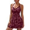 image:imageTrendy Queen Womens Floral Halter Ruffle Hem Ruched Waist Party Mini DressRed