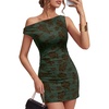 image:imageTrendy Queen Womens Mini Bodycon Off the Shoulder Floral Fitted Ruched DressesGreen