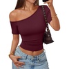 image:imageTrendy Queen Womens Off The Shoulder Short Sleeve Y2k Tops Going Out Crop TShirts 2026 Cute Summer ClothesBurgundy