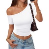 image:imageTrendy Queen Womens Off The Shoulder Short Sleeve Y2k Tops Going Out Crop TShirts 2026 Cute Summer ClothesWhite