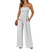 image:imageTrendy Queen Womens One Piece Strapless Jumpsuit 2026 Casual Ruched Tube Top Wide Leg Romper Beach Vacation Summer OutfitsGrey