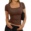 image:imageTrendy Queen Womens Short Sleeve Square Neck Basic T Shirts Slim Fit Crop Y2k TeeCoffee