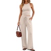 image:imageTrendy Queen Womens Summer 2 Piece Lounge Set Tank Top Wide Leg Pants Pockets 2026Beige