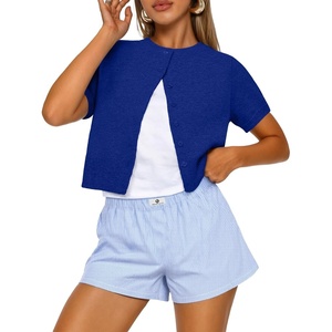 image:imageTrendy Queen Cropped Short Sleeve Cardigan Sweaters for Women Summer Lightweight Spring Outfits Y2k Fashion Clothes 2026Royal Blue