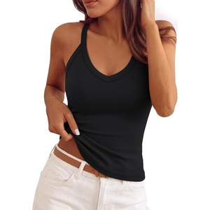 image:imageTrendy Queen Spaghetti Strap Crop V Neck Tank Tops Womens Racerback Cami CamisoleBlack
