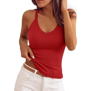 image:imageTrendy Queen Spaghetti Strap Crop V Neck Tank Tops Womens Racerback Cami CamisoleRed
