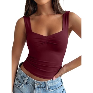 image:imageTrendy Queen Sweetheart Neck Bustier Going Out Tops Double Lined Backless Crop Summer Tank TopBurgundy