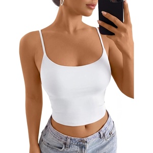 image:imageTrendy Queen Women Double Lined Crop Tank Tops Adjustable Spaghetti Strap TopsWhite