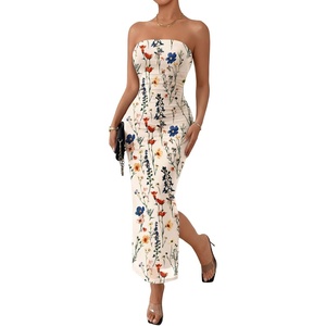 image:imageTrendy Queen Women Strapless Tube Dress Summer Beach Vacation Outfits Maxi Party Bodycon Dresses 2026 Wedding Guest ClothesPrint White