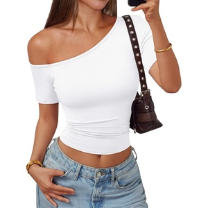 image:imageTrendy Queen Womens Off The Shoulder Short Sleeve Y2k Tops Going Out Crop TShirts 2026 Cute Summer ClothesWhite
