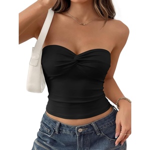 image:imageTrendy Queen Womens Strapless Tube Tops Bandeau Cute Summer Crop Tops Beach Vacation Outfits Spring Fashion Clothes 2026Black