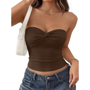 image:imageTrendy Queen Womens Strapless Tube Tops Bandeau Cute Summer Crop Tops Beach Vacation Outfits Spring Fashion Clothes 2026Chocolate Brown