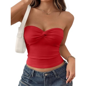 image:imageTrendy Queen Womens Strapless Tube Tops Bandeau Cute Summer Crop Tops Beach Vacation Outfits Spring Fashion Clothes 2026Red